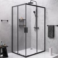 Комплект душевого уголка с душевой системой и аксессуарами AM.PM Gem S 120x90 WK93ES профиль Черный матовый стекло прозрачное — фото 2, Прямоугольные душевые уголки