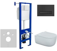 Комплект унитаза Berges Ego XL Rimless с инсталляцией Atom Line 043357 с сиденьем Микролифт и Черной SoftTouch клавишей смыва — фото 1, Комплекты унитаз + инсталляция