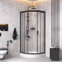 Комплект душевого уголка с душевой системой и аксессуарами AM.PM Gem 80x80 WK90EM профиль Черный матовый стекло прозрачное — фото 3, Душевые уголки четверть круга