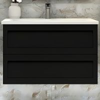 Тумба под раковину Art&Max AM-Platino-1000-2C-SO-NM подвесная Черная матовая — фото 1, Мебель для ванной