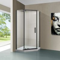 Душевой уголок Vincea Stresa 100х100 VSP-1S100CLGM профиль Вороненая сталь стекло прозрачное — фото 1, Душевые уголки трапеция