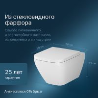 Унитаз AM.PM Spirit V2.0 Square FlashClean C701701SC подвесной с сиденьем микролифт — фото 2, Подвесные унитазы
