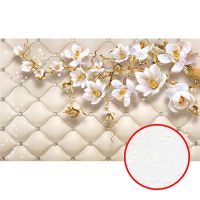 Фреска Ortograf 3D 6677 Фактура бархат FX Флизелин (4,4*2,7) Бежевый/Золото/Белый, Цветы/Абстракция — фото 1, Фрески