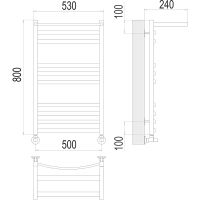 Водяной полотенцесушитель Terminus Енисей П10 500х800 4670078529565 с полкой Хром, нижнее подключение, G 1/2" ВР, с угловым соединением — фото 4, Водяные полотенцесушители