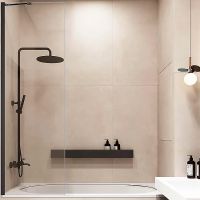 Шторка на ванну Veconi Palau 90 PL84B-90-01-C7 профиль Черный матовый стекло прозрачное — фото 2, Неподвижные шторки для ванной