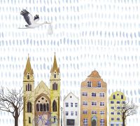 Фреска детская Ortograf Для малышей 10877 Фактура флок FLK Флизелин (3*2,7) Разноцветный, Домики/Птицы — фото 2, Фрески