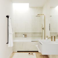 Шторка на ванну Maybah Glass MGV-64-3у 800x1400 в узком профиле Золото стекло прозрачное — фото 3, Неподвижные шторки для ванной