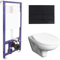 Комплект унитаза Roca Mateo 346200000+ZRU9302815 с инсталляцией Berges Novum L5 040215 с сиденьем и Черной матовой клавишей смыва — фото 1, Комплекты унитаз + инсталляция