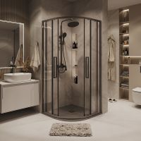 Душевой уголок Grossman Cosmo 100х100 301.K33.02.1010.42.00 профиль Графит сатин стекло прозрачное — фото 2, Душевые уголки четверть круга