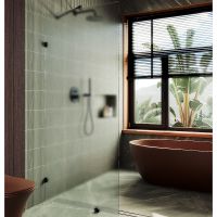 Душевая перегородка Maybah Glass MGD-269-6 890x1950 коннектор стена-стекло Черный стекло сатиновое — фото 1, Душевые перегородки