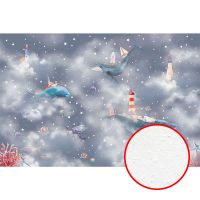 Фреска детская Ortograf Сказочная страна 34141 Фактура бархат FX Флизелин (4,5*3) Серый, Животные/Облака — фото 1, Фрески