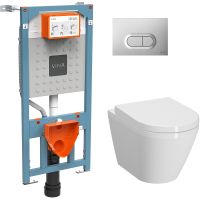 Комплект унитаза с инсталляцией Vitra Integra Round L-box 9004B003-7202 с сиденьем Микролифт и клавишей смыва Хром матовый — фото 1, Комплекты унитаз + инсталляция