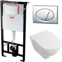 Комплект унитаза Villeroy&Boch O Novo 5660H101 с инсталляцией Alcaplast Sadromodul AM101/1120-3:1 RU M71-0001 с сиденьем Микролифт и клавишей смыва Хром — фото 1, Комплекты унитаз + инсталляция