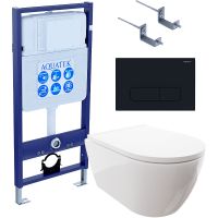 Комплект унитаза с инсталляцией Aquatek Set Aquatek Поларис-017 4в1 с сиденьем Микролифт и Черной матовой клавишей смыва — фото 1, Комплекты унитаз + инсталляция