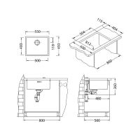 Кухонная мойка Alveus Quadrix 50 BRS-90 550x450x200 1102606 Брашированная сталь — фото 5, Кухонные мойки