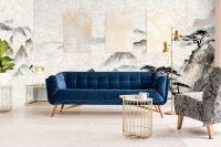 Панно Marburg Lava 46995 Винил на флизелине (2,12*4,24) Бежевый/Черный/Зеленый/Белый, Облака/Деревья — фото 1, Обои для стен