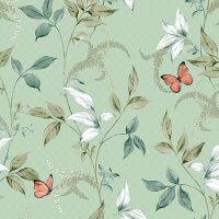 Обои Andrea Rossi Gallinara 54316-5 Винил на флизелине (1,06*10,05) Зеленый, Бабочки/Листья — фото 1, Обои для стен
