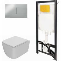 Комплект унитаза с инсталляцией Point Меркурий 886914SIOO+PN41831 с сиденьем Микролифт и клавишей смыва Хром глянцевый — фото 1, Унитазы