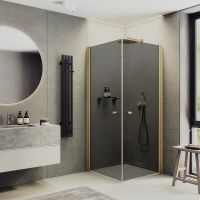 Душевой уголок Maybah Glass MGY-1296-3 800x800x1980 на монопетлях Золото стекло графитовое — фото 1, Душевые уголки