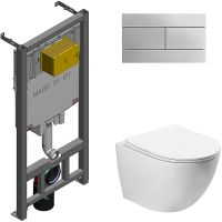 Комплект унитаза SantiLine SL-5005 с сиденьем Микролифт и инсталляцией Jacob Delafon E29025-NF+E4316-CP с клавишей смыва Хром — фото 1, Комплекты унитаз + инсталляция