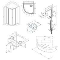Комплект душевого уголка с душевой системой и аксессуарами AM.PM Gem 80x80 WK90EM профиль Черный матовый стекло прозрачное — фото 43, Душевые уголки четверть круга