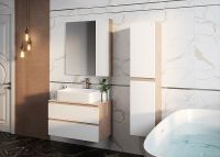 Зеркало со шкафом Onika Алеста 80.00 R 208095 Камень светлый Белое — фото 3, Зеркальные шкафы в ванную