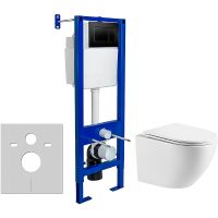 Комплект унитаза WellWant Aura WWU01121WK с инсталляцией Berges Atom 410 040332 с сиденьем Микролифт и Черной матовой клавишей смыва — фото 1, Комплекты унитаз + инсталляция