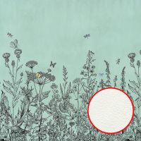Фреска Ortograf Flora 31061 Фактура флок FLK Флизелин (4*2,7) Бирюзовый, Цветы/Бабочки — фото 1, Фрески