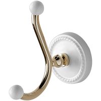 Двойной крючок Devon&Devon Dorothy DOR413OT Светлое золото Белый — фото 1, Крючки для полотенец