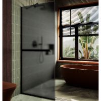 Душевая перегородка Maybah Glass MGD-736-6у 890x1950 в узком профиле Черный стекло графитовое матовое — фото 1, Душевые перегородки