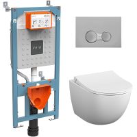 Комплект унитаза с инсталляцией Vitra Sento Rim-Ex 9830B003-7207 с сиденьем Микролифт и клавишей смыва Хром матовый — фото 1, Комплекты унитаз + инсталляция