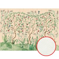 Фреска Ortograf Chinoiserie 33957 Фактура флок FLK Флизелин (4,2*3) Бежевый/Зеленый, Деревья/Птицы — фото 1, Фрески
