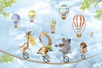 Фреска детская Ortograf Для самых маленьких 33695 Фактура флок FLK Флизелин (4*2,7) Голубой/Разноцветный, Животные/Воздушные шары — фото 2, Фрески