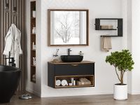 Тумба под раковину Brevita Bergen 90 BER-07090-19-02-1Я подвесная Черная матовая Дуб Галифакс олово — фото 8, Мебель для ванной