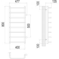 Водяной полотенцесушитель Terminus Стандарт П8 400х800 бп500 4670078530356 Хром, боковое подключение, G 1" НР — фото 3, Водяные полотенцесушители