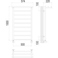 Водяной полотенцесушитель Terminus Контур П9 500х1000 4670078529749 с полкой Хром, нижнее подключение, G 1/2" ВР, с угловым соединением — фото 4, Водяные полотенцесушители