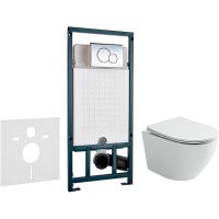 Комплект унитаза Ceramicanova Uno Rimless CN11001 с сиденьем Микролифт и инсталляцией WeltWasser WW Marberg 507 10000005949+10000005952 с клавишей смыва Хром глянцевый — фото 1, Комплекты унитаз + инсталляция