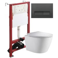 Комплект унитаза с инсталляцией Orange CI07-100W+APB244 с сиденьем Микролифт и Черной матовой клавишей смыва — фото 1, Комплекты унитаз + инсталляция