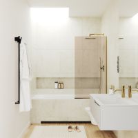 Шторка на ванну Maybah Glass MGV-71-3у 900x1400 в узком профиле Золото стекло бронзовое — фото 2, Неподвижные шторки для ванной