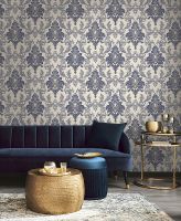 Обои Emiliana Parati Tesori dOriente 97232 Винил на флизелине (1,06*10,05) Бежевый/Синий, Дамаск — фото 4, Обои для стен