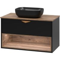 Тумба под раковину Brevita Bergen 90 BER-07090-19-02-1Я подвесная Черная матовая Дуб Галифакс олово — фото 1, Тумбы под раковину