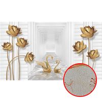 Фреска Ortograf 3D 21070 Фактура бархат золото FX-G Флизелин (4,7*2,7) Белый/Золото, Цветы/Птицы/Абстракция — фото 1, Фрески