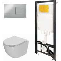 Комплект унитаза с инсталляцией Point Афина 886914SIOO+PN41041 с сиденьем Микролифт и клавишей смыва Хром глянцевый — фото 1, Унитазы