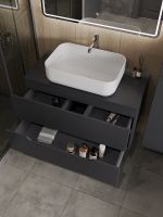 Товар: Тумба с раковиной Orange Line 100 Li-100TugMDF+B03-600W подвесная Графит матовый - фото 4 Тумба с раковиной Orange Line 100 Li-100TugMDF+B03-600W подвесная Графит матовый — фото 4, Мебель для ванной