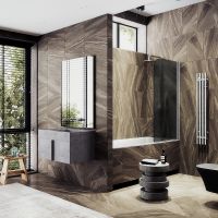 Шторка на ванну Maybah Glass MGV-614-5 600x1400 поворотная на монопетле Хром матовый стекло графитовое матовое — фото 2, Неподвижные шторки для ванной