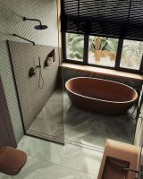 Душевая перегородка Maybah Glass MGD-702-6у 690x1950 в узком профиле Черный стекло бронзовое — фото 4, Душевые перегородки