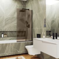 Шторка на ванну Maybah Glass MGV-77-6у 900x1400 в узком профиле Черный стекло бронзовое матовое — фото 1, Неподвижные шторки для ванной