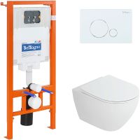 Комплект унитаза Cezares Stylus-Tor CZR-6601-TH-TOR/CZR2316SC с инсталляцией BelBagno BB002-80/BB014-SR-BIANCO с сиденьем Микролифт и Белой клавишей смыва — фото 1, Комплекты унитаз + инсталляция