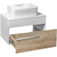 Тумба под раковину Runo Вудлайн 65 00-00001342 подвесная Белая Крафтовый дуб — фото 2, Тумбы под раковину