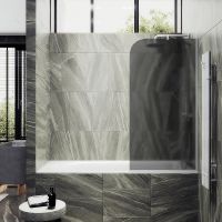 Шторка на ванну Maybah Glass MGV-129-1у 340x1400 в узком профиле Белый стекло графитовое матовое — фото 1, Неподвижные шторки для ванной